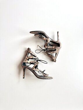 NICHOLAS KIRKWOOD Serafin Snake Leather Lace Up Strappy Cage Sandals, Size 36.5